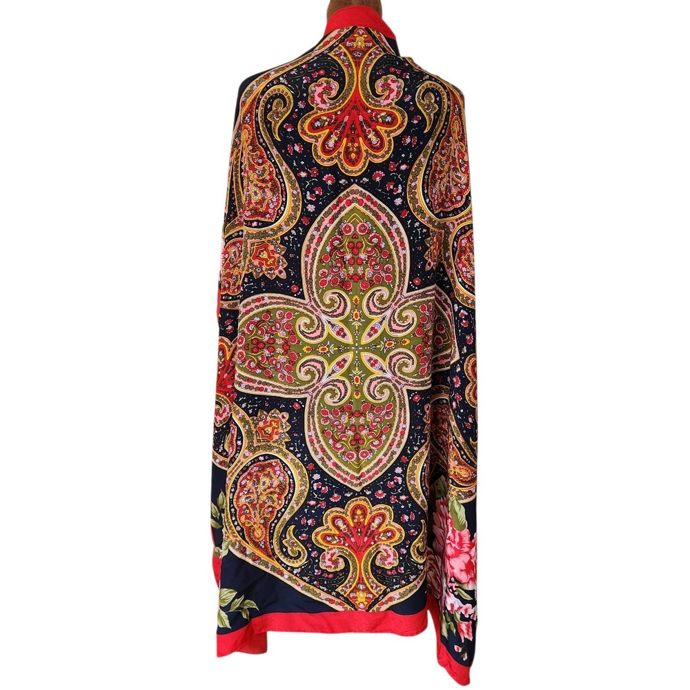 Tidi Silk Scarf Floral Print Large Floral‎ Paisley Red Blue Colorful Logo